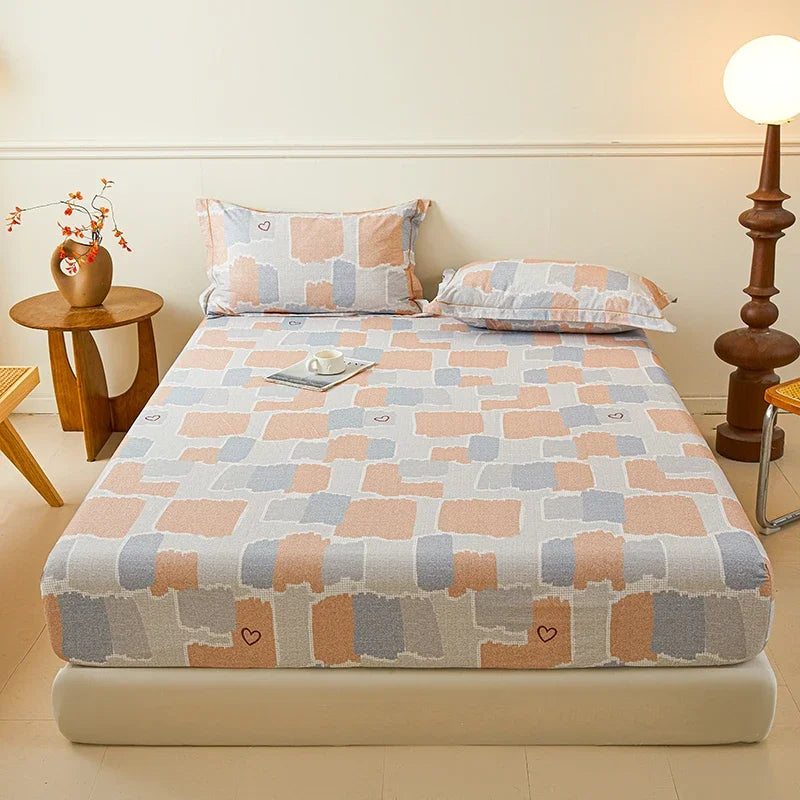 100% Cotton Bedsheet Floral Style Bed Cover High Quality Fitted Sheets Skin-friendly Bed Linen (Pillowcase Need Order)