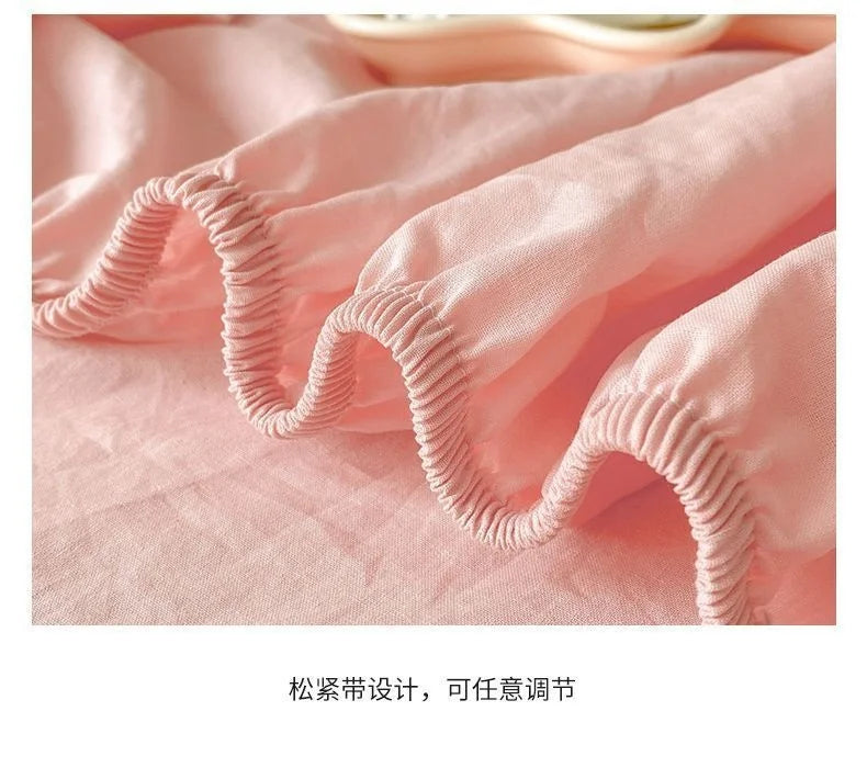 Washed Cotton Fitted Sheet Non Slip Fitted Sheet Elastic Band Around Mattress Cover Bed Cover And Pillowcase