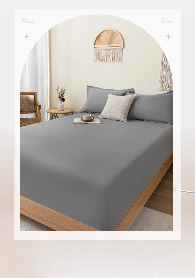 Cotton Fitted Sheet Soild Color with Elastic Band Non Slip Adjustable Mattress Cover for Double King Queen Bed 90/120/150/180M