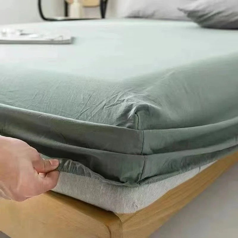 Washed Cotton Fitted Sheet Non Slip Fitted Sheet Elastic Band Around Mattress Cover Bed Cover And Pillowcase