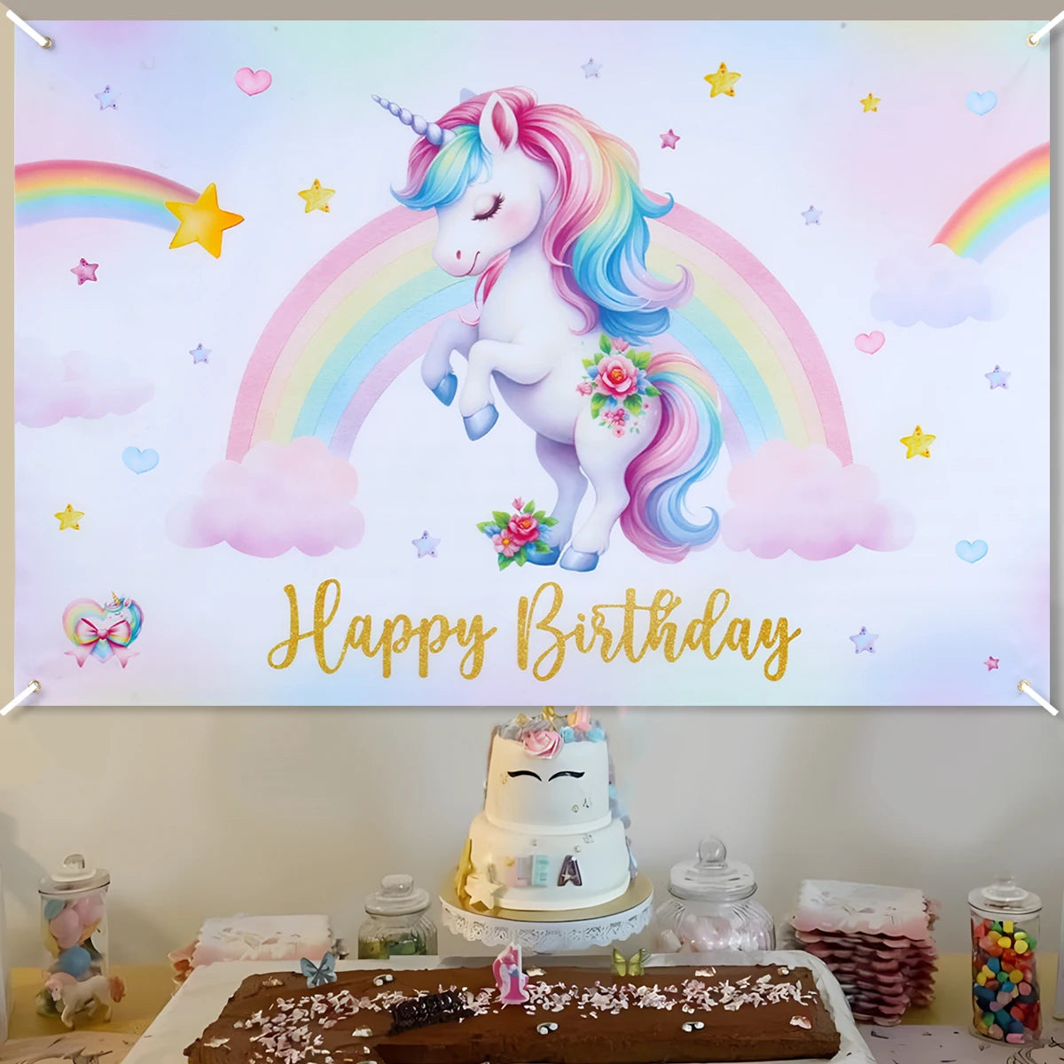 Unicorn Decor Backdrop Baby Shower Photography Background Birthday Party Decor Kids Girl Wedding Birthday Party Photo Booth Prop