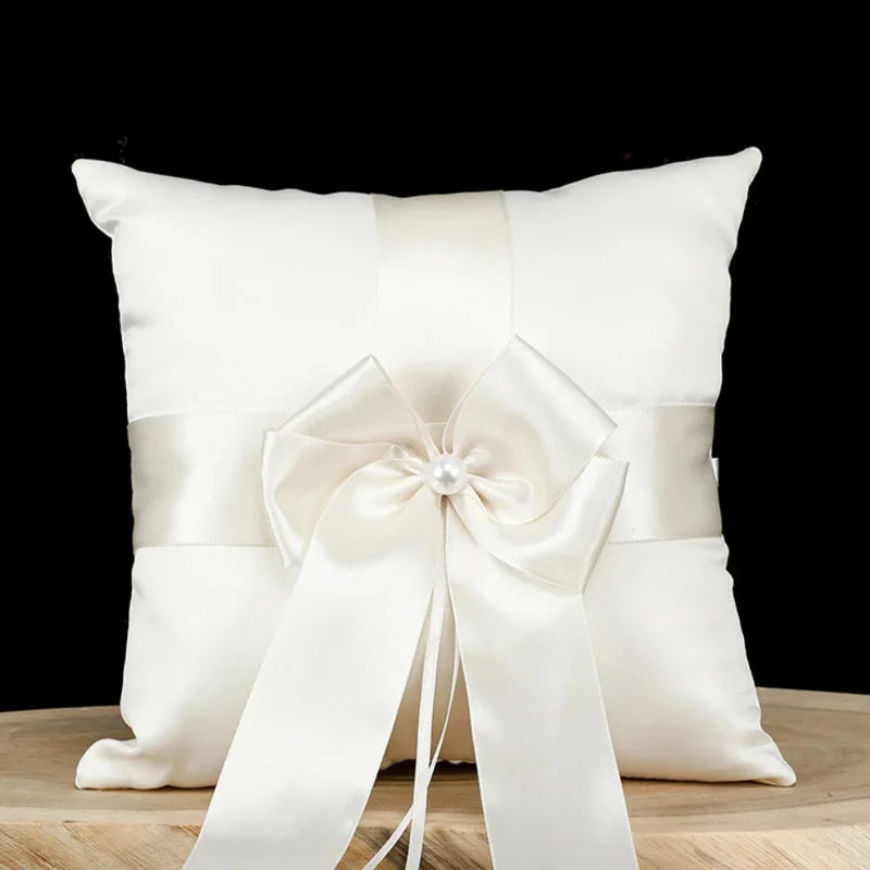 New Wedding Ivory Flower Baskets Ribbon Pearls Bow Knot Ring Pillow Cushion Bearer Bridal Party Supplies Gifts Home Decorations
