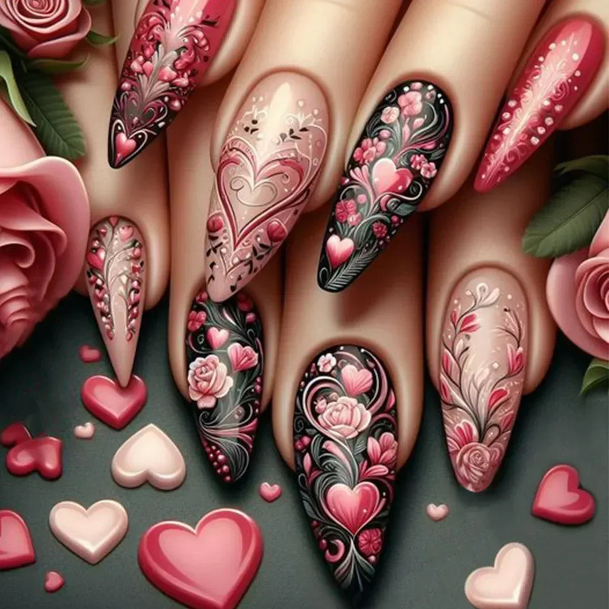24 Pcs Matte Almond False Nails Set-14