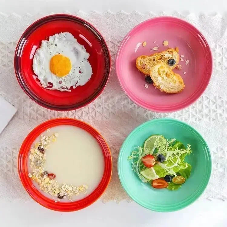 7 inches Ceramic Soup Bowl Dinner Plate Dessert Salad Food Dish Kitchen Serving Tray French Gradient Colorful Deep Tableware