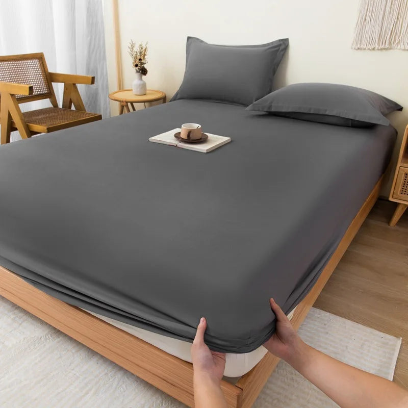 Cotton Fitted Sheet Soild Color with Elastic Band Non Slip Adjustable Mattress Cover for Double King Queen Bed 90/120/150/180M