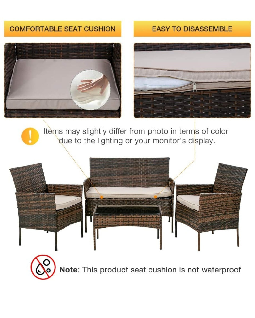 4 PC WICKER PATIO GREY SET