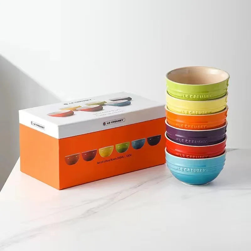 New French Cool Rainbow 12cm 15cm 20 Bowl Set Ceramic Stoneware Rice Bowl Kitchen Household Utensils 6-Piece Set High-End Gift