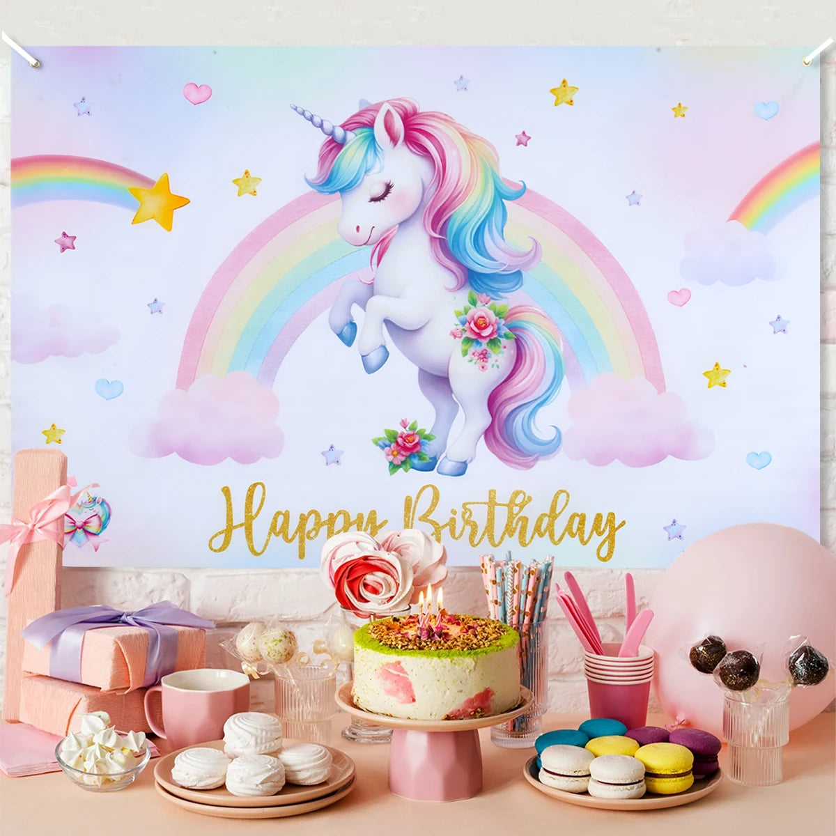 Unicorn Decor Backdrop Baby Shower Photography Background Birthday Party Decor Kids Girl Wedding Birthday Party Photo Booth Prop