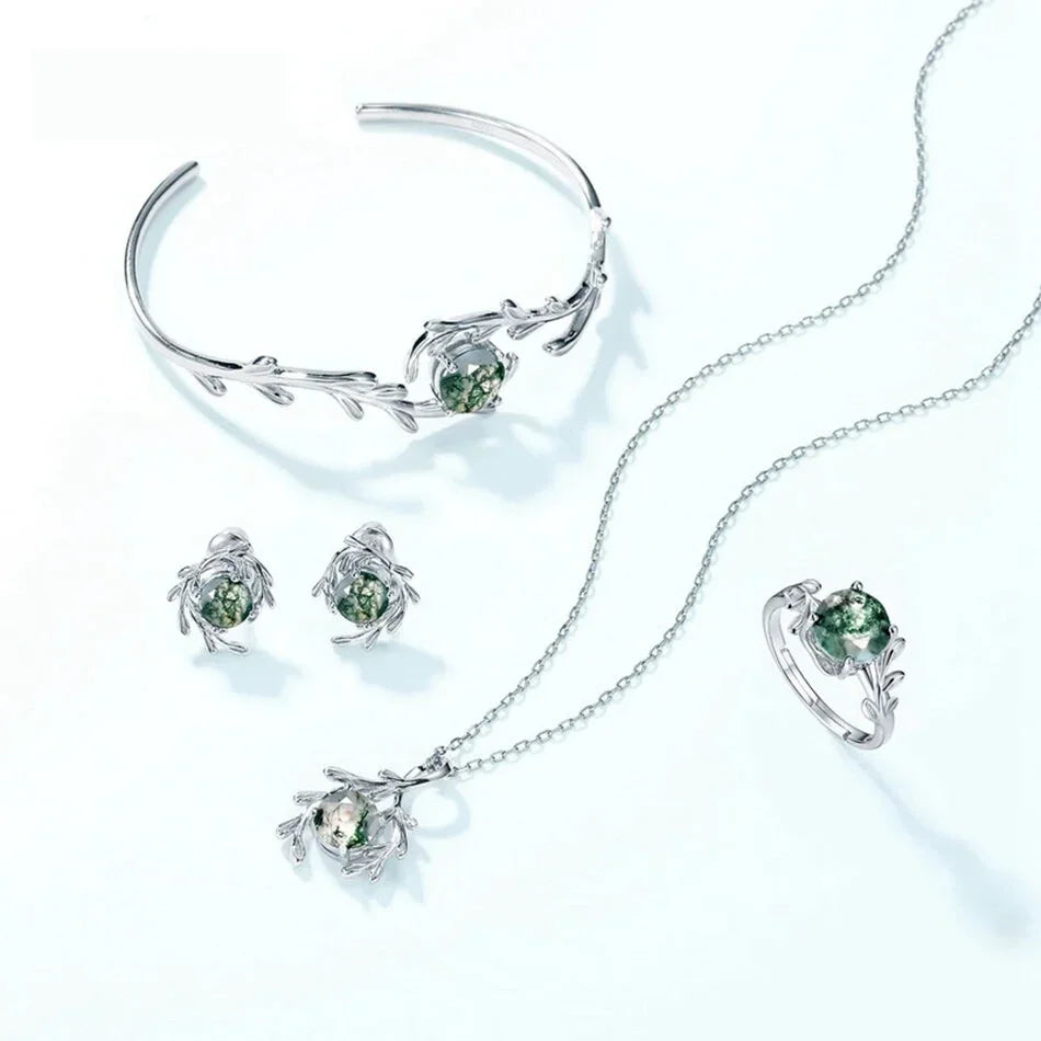 Nature's Embrace: Adjustable Sterling Silver Moss Agate Ring