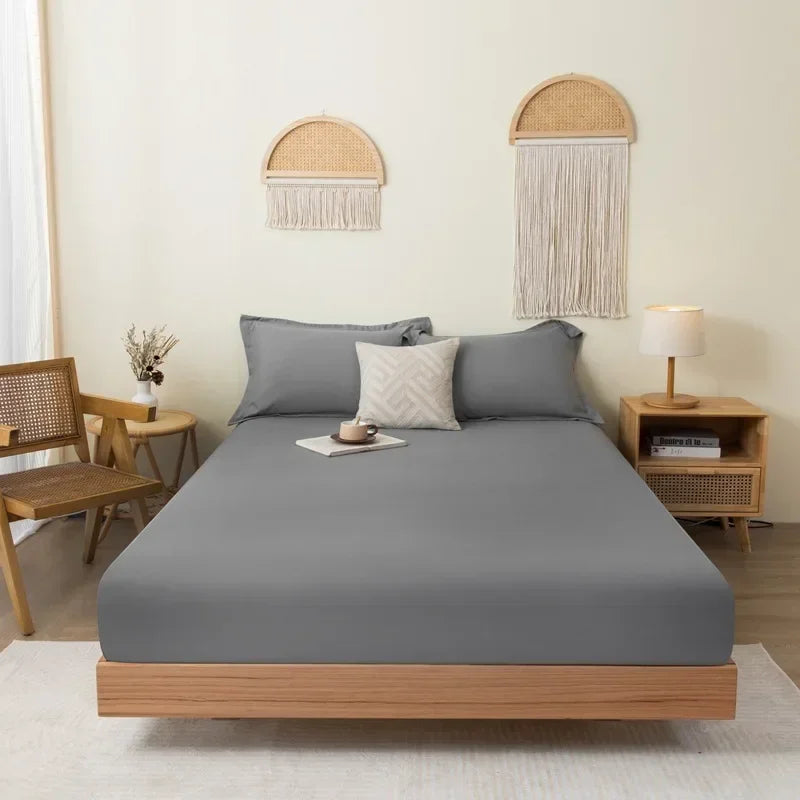 Cotton Fitted Sheet Soild Color with Elastic Band Non Slip Adjustable Mattress Cover for Double King Queen Bed 90/120/150/180M