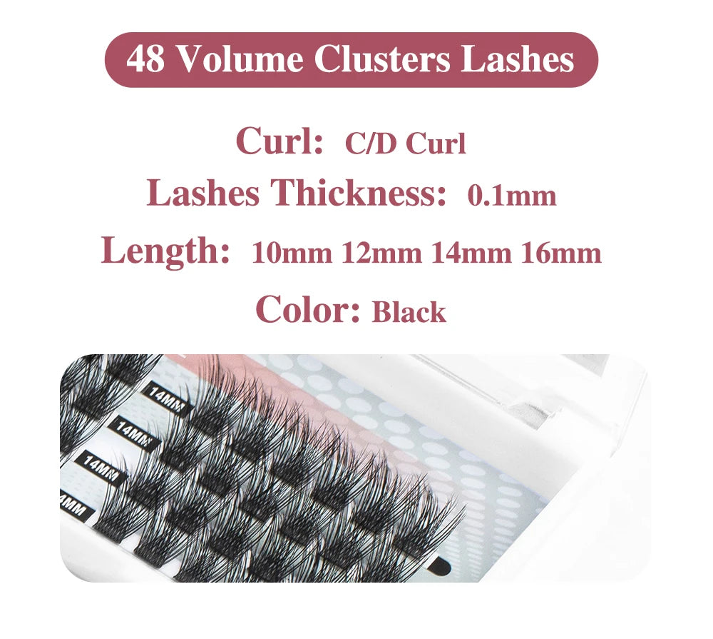 ETVITE DIY Clusters Eyelash Extension Dovetail Segmented Lashes 48 Volume Natural Segmented Eyelashes Bundles