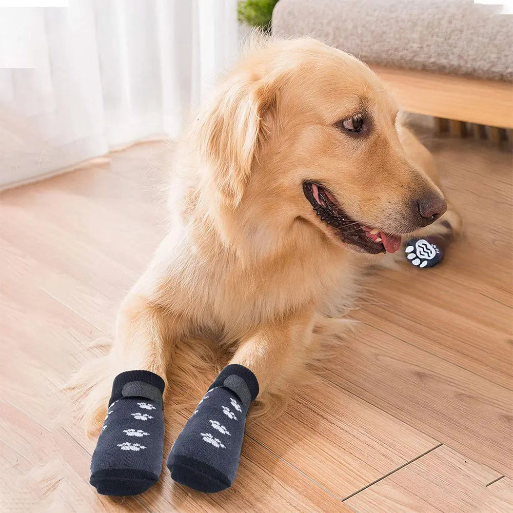 4-Pack Anti-Slip Dog Socks, Prevent Licking and Biting of Hard Wooden Floors, Strong Grip, Paw Protection, Anti-Scratch, Anti-Slip Dog Socks
