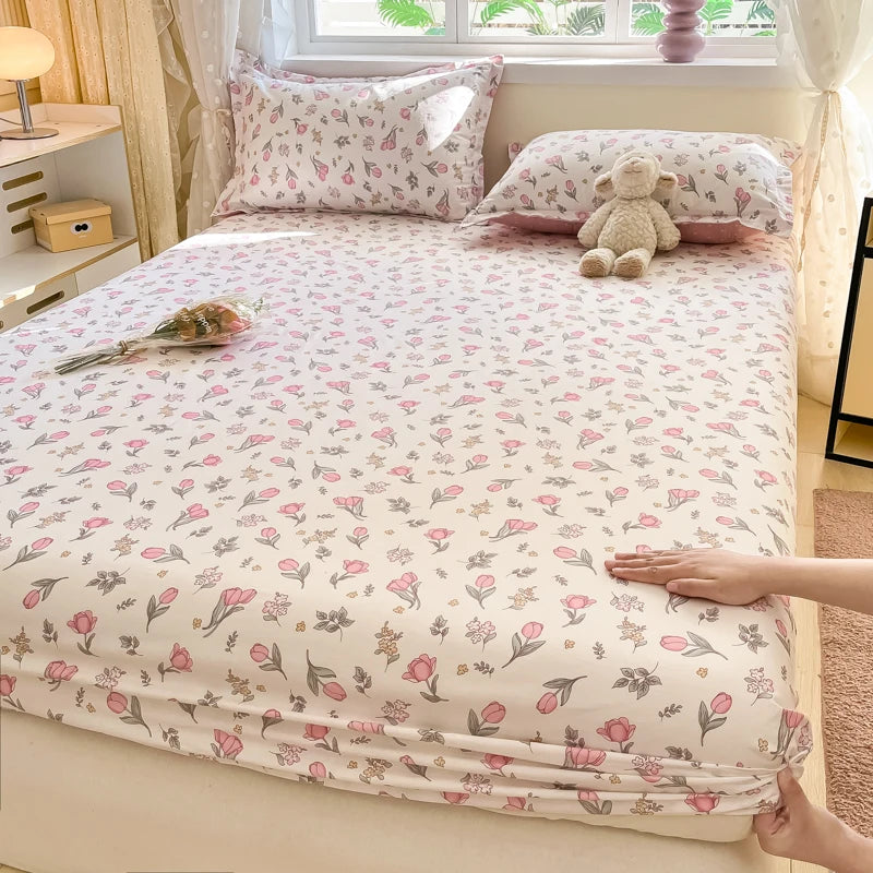 Cartoon Style Fitted Sheet Pure Cotton Bed Sheets Adults Kids Room Mattress Cover Printed Bed Linen 매트리스커버 (No Pillowcase)