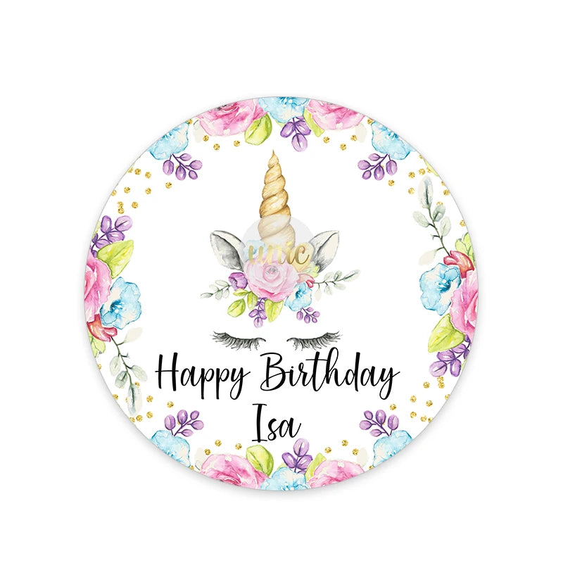 Unicorn Party Sticker Customized Name Text Candy Box Decor Baptism Baby Shower Decorations Kids Favors DIY Supplies