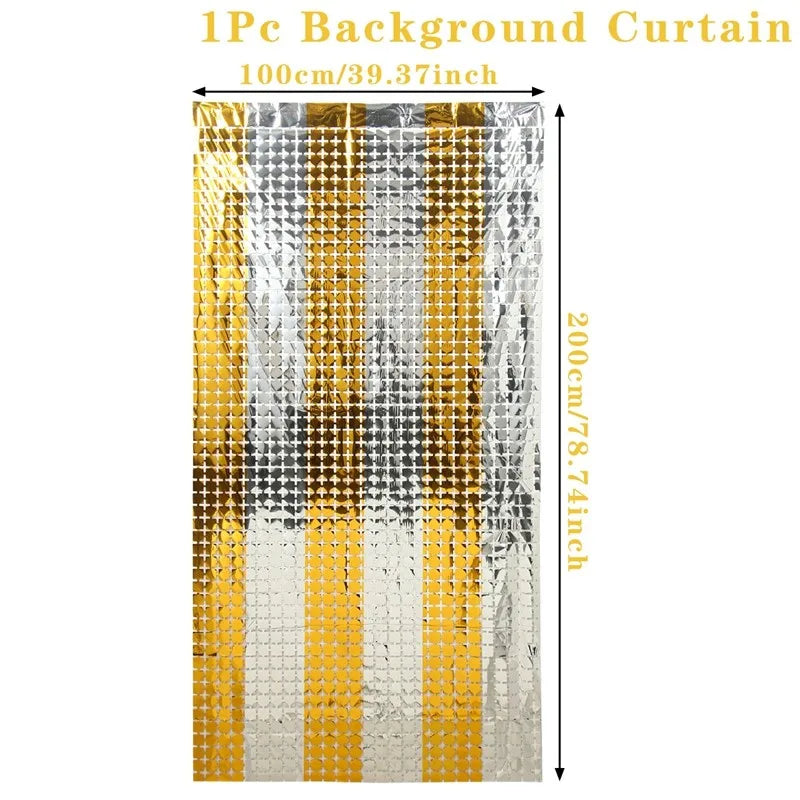 Birthday Party Decorations Backdrop Curtains Glitter Black Gold Tinsel Fringe Foil Curtain Background Wedding Adult Anniversary