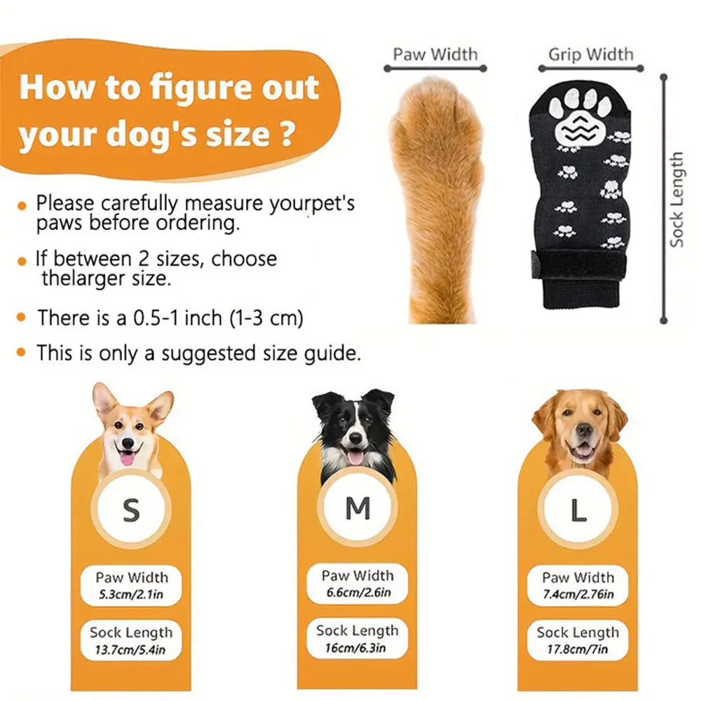 4-Pack Anti-Slip Dog Socks, Prevent Licking and Biting of Hard Wooden Floors, Strong Grip, Paw Protection, Anti-Scratch, Anti-Slip Dog Socks