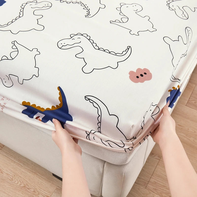 Cartoon Style Fitted Sheet Pure Cotton Bed Sheets Adults Kids Room Mattress Cover Printed Bed Linen 매트리스커버 (No Pillowcase)