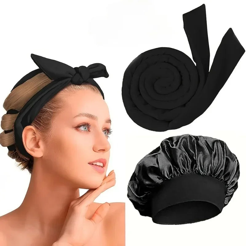 No Heat Hair Curler And Satin Sleeping Cap Set Heatless Hair Curling Headband Hair Claw Clip Hairs Rings Soft Sleeping Hat Salon