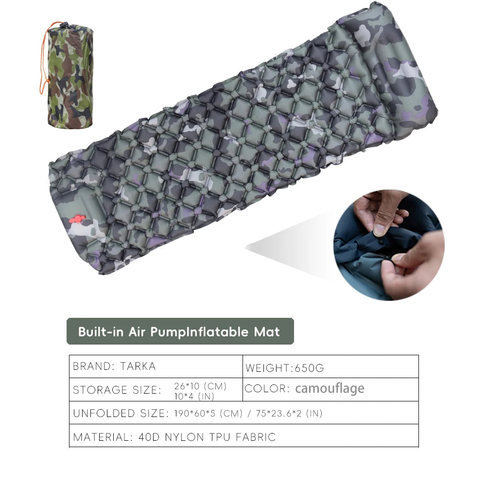 TARKA Inflatable Camping Mats Air Cushion With Pillow Outdoor Tourist Sleeping Pad Self-Inflating Mattress For Hiking Climbing