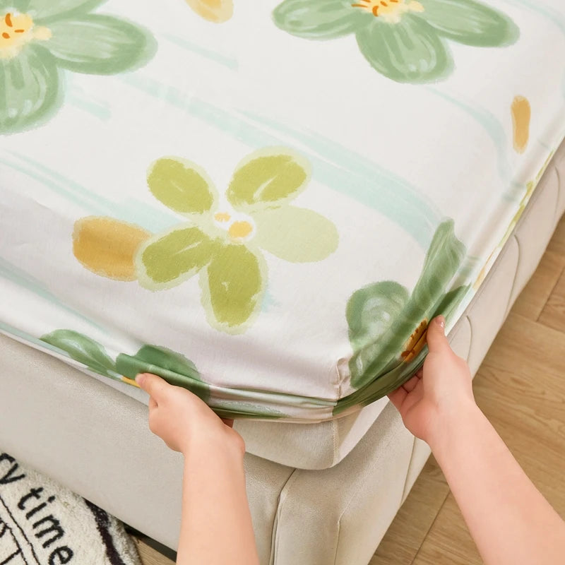 Cartoon Style Fitted Sheet Pure Cotton Bed Sheets Adults Kids Room Mattress Cover Printed Bed Linen 매트리스커버 (No Pillowcase)