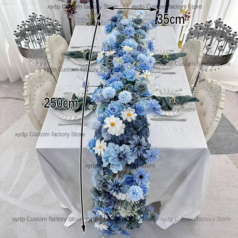 2M Luxurious White Rose Sofa Table Runner Flower Row Wedding Backdrop Decor Floral Arrangement Party table Window Display Props