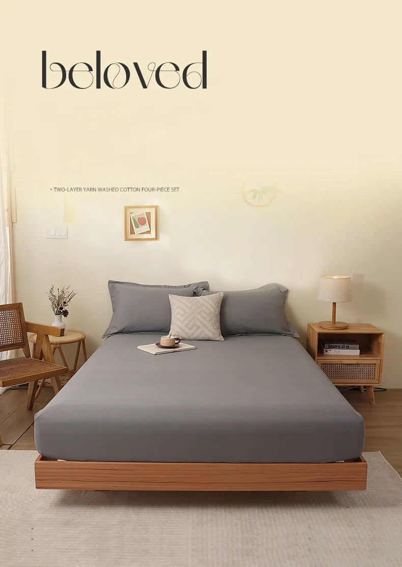 Cotton Fitted Sheet Soild Color with Elastic Band Non Slip Adjustable Mattress Cover for Double King Queen Bed 90/120/150/180M