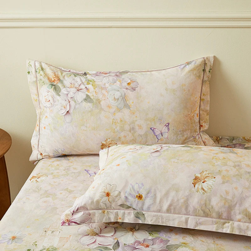 100% Cotton Bedsheet Floral Style Bed Cover High Quality Fitted Sheets Skin-friendly Bed Linen (Pillowcase Need Order)