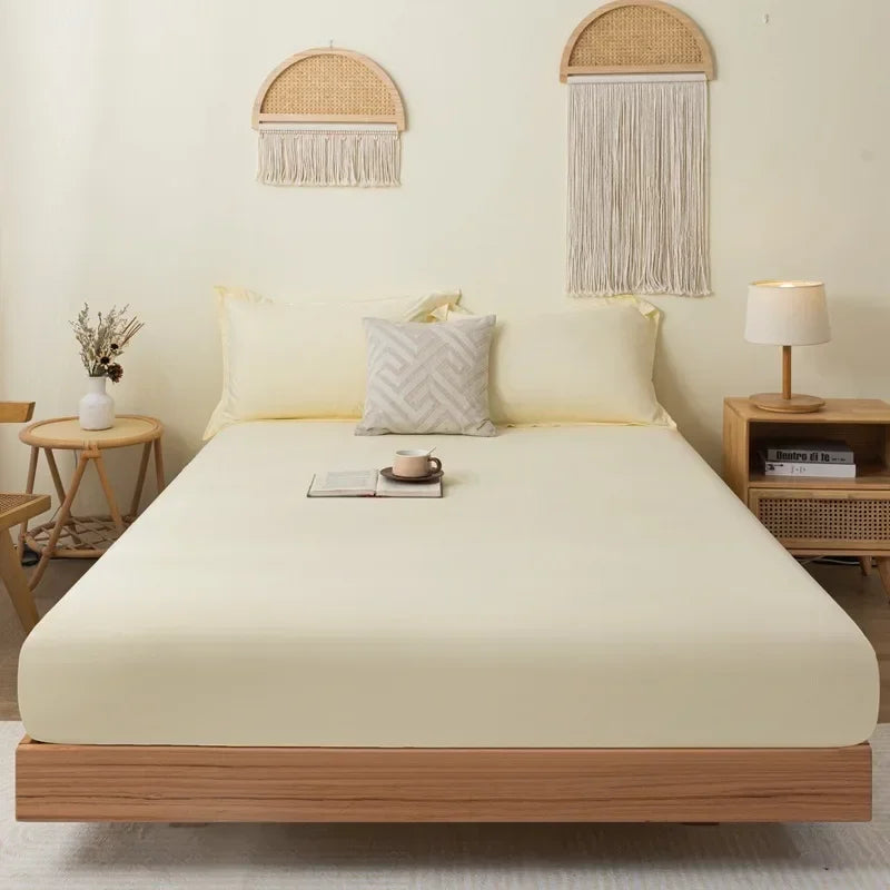 Cotton Fitted Sheet Soild Color with Elastic Band Non Slip Adjustable Mattress Cover for Double King Queen Bed 90/120/150/180M