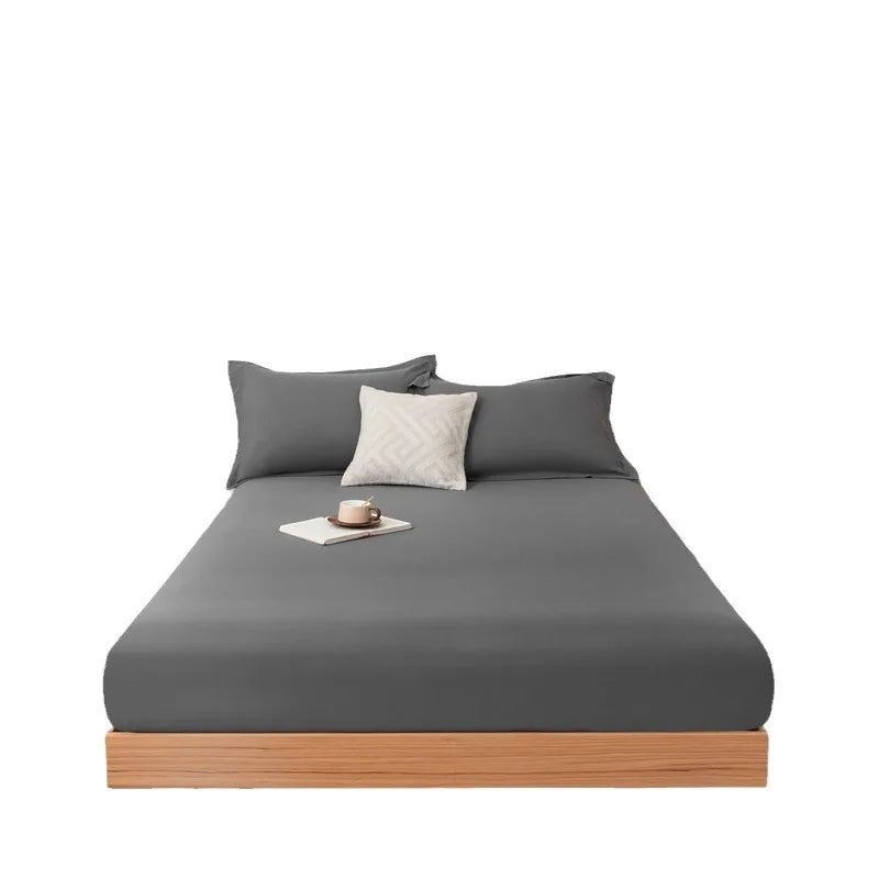 Cotton Fitted Sheet Soild Color with Elastic Band Non Slip Adjustable Mattress Cover for Double King Queen Bed 90/120/150/180M