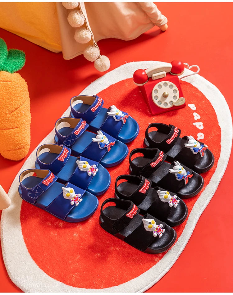 Ultraman children's sandals, new summer baby beach shoes, outdoor non-slip soft soled sandals for boys
