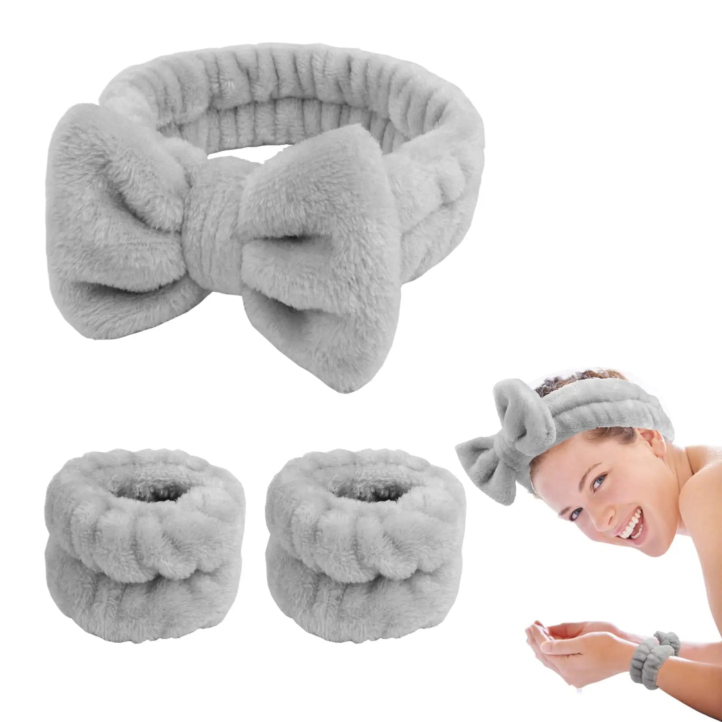 Face Wash Headband 3 Pack Head and Wrist Bands for Washing Face Spa Headband Soft Makeup Headband Skincare Headbands