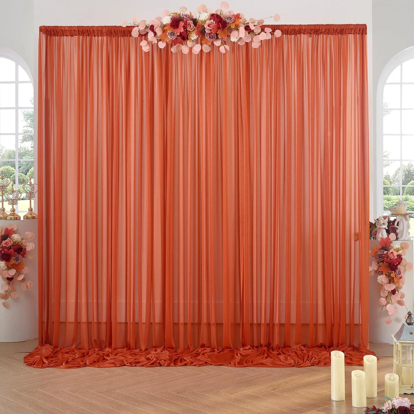 White Chiffon Backdrop Curtain for Wedding Party Sheer Drapes Curtains for Parties Baptism Birthday Baby Shower Photoshoot