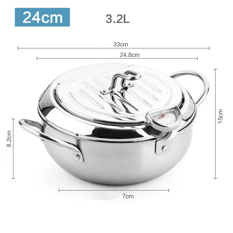 24cm Deep Frying Pot with Thermometer and Lid Silver-1