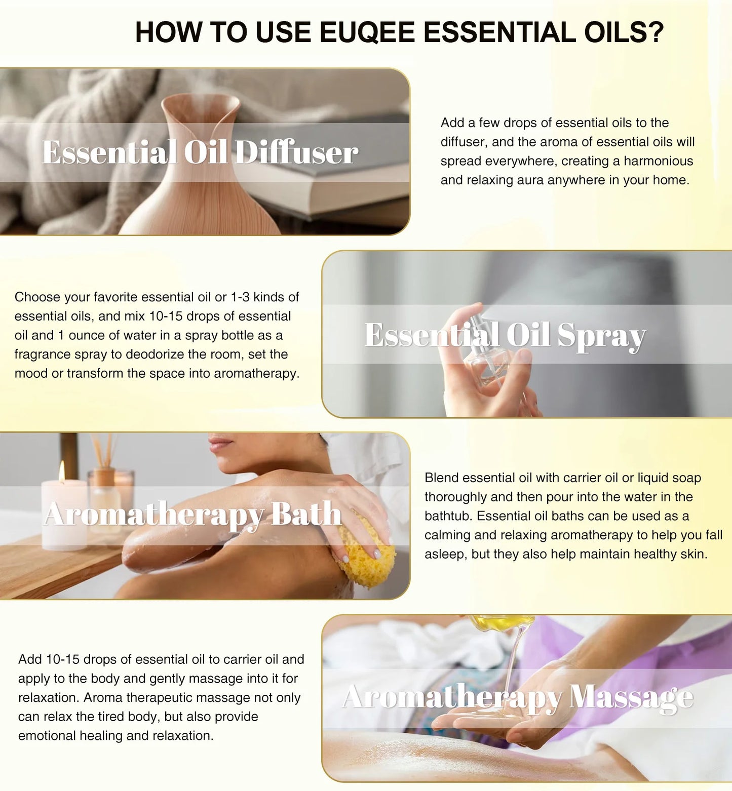 EUQEE 6 Bottles Essential Oils Set For Diffuser DIY Soap Candle Making-Peppermint Lavender Sweet Orange Lemongrass Eucalyptus