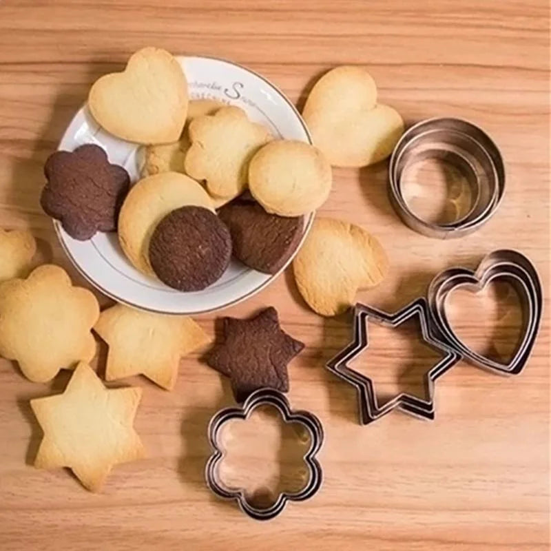 12pcs/sets DIY Mold Star Heart Round Flower Shape Cutter Baking Mould Kitchen Accessories Stainless Steel Cookie Biscuit Tools
