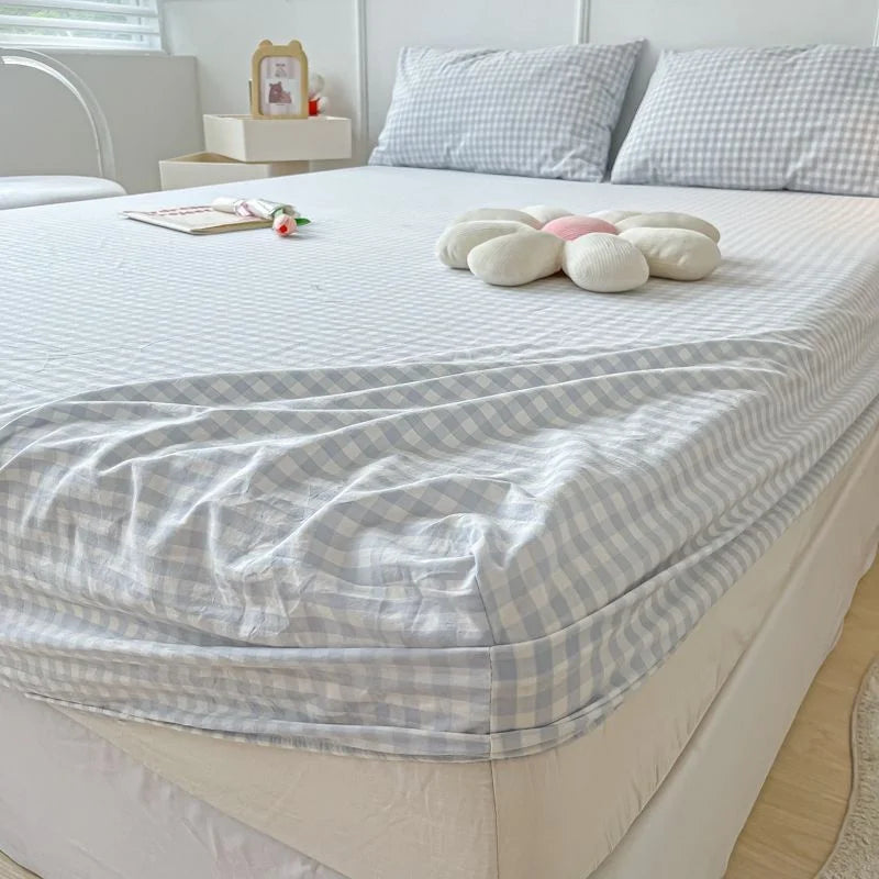 Washed Cotton Fitted Sheet Non Slip Fitted Sheet Elastic Band Around Mattress Cover Bed Cover And Pillowcase