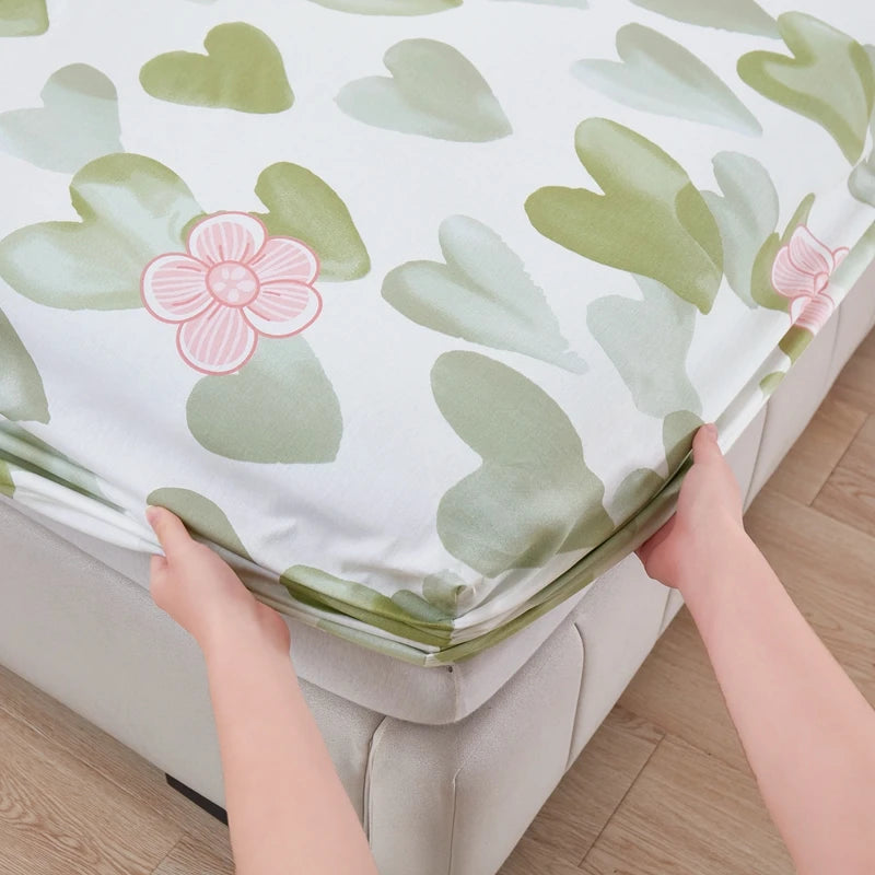 Cartoon Style Fitted Sheet Pure Cotton Bed Sheets Adults Kids Room Mattress Cover Printed Bed Linen 매트리스커버 (No Pillowcase)