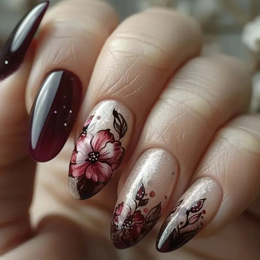 24 Pcs Matte Almond False Nails Set-31
