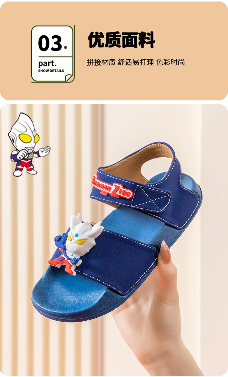 Ultraman children's sandals, new summer baby beach shoes, outdoor non-slip soft soled sandals for boys
