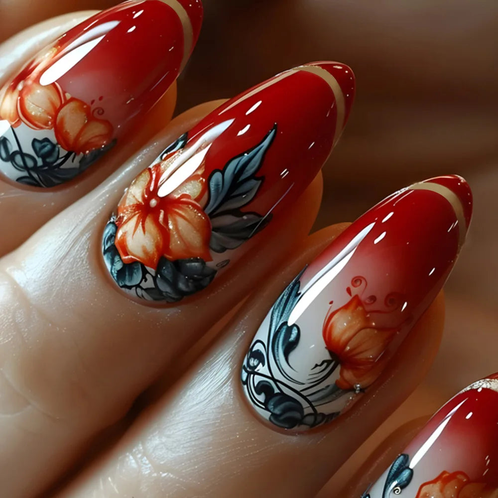 24 Pcs Matte Almond False Nails Set-44