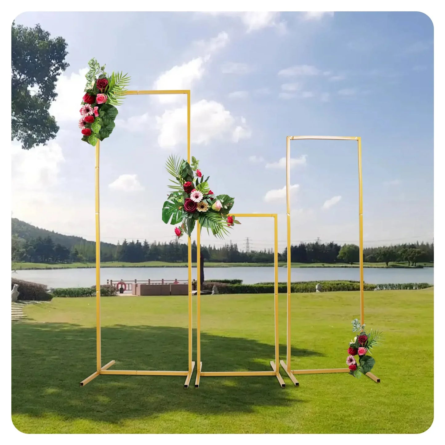 Wedding Arch Backdrop Stand Square Metal Rectangular Frame for Ceremony Party Birthday Bridal Baby Shower Anniversary Decoration