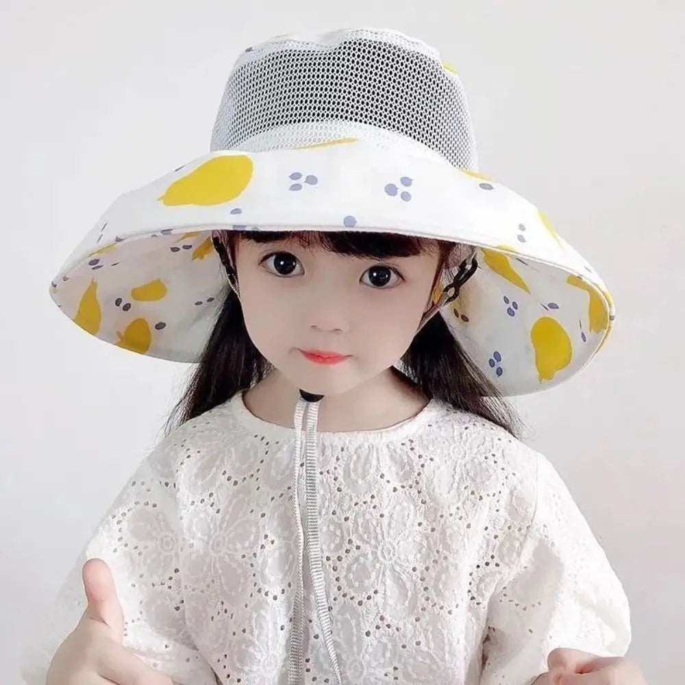 Anti UV Kids Summer Baby Sun Hat Bucket Cap With Whistle For Girls Boys Outdoor Neck Ear Cover Beach Cap