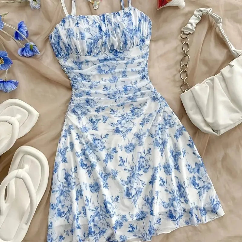 2025 spring and summer fashion sexy temperament dress VC vacation style backless sling seaside beach skirt