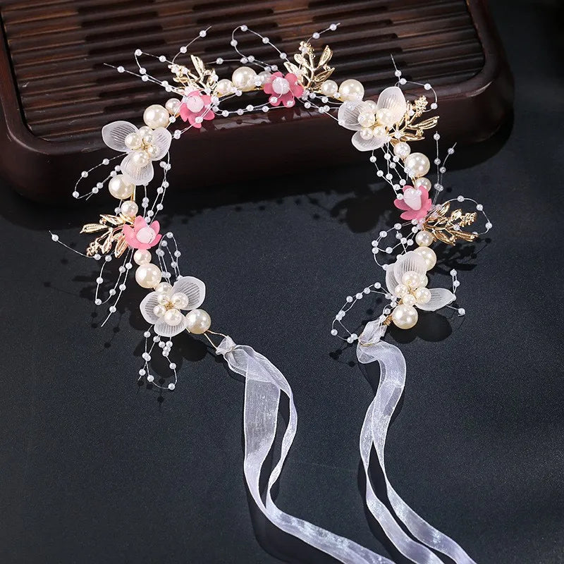 Light Up White Wedding Headbands LED Pearl Flower Princess Headpiece Leaves Hairband Bridal Wedding for Women Girl