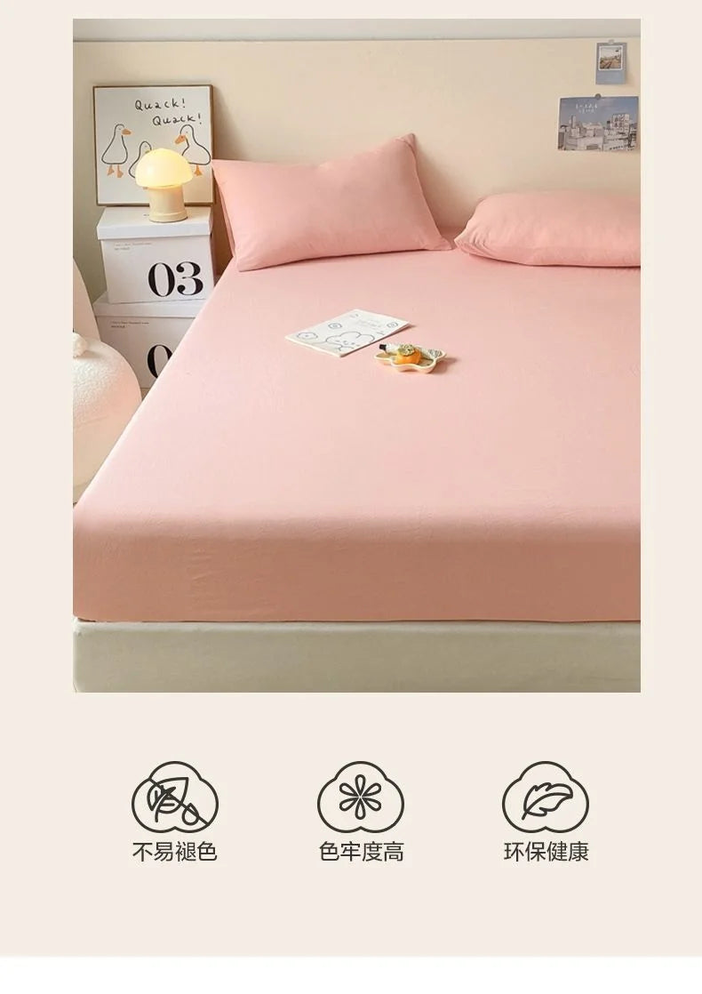 Washed Cotton Fitted Sheet Non Slip Fitted Sheet Elastic Band Around Mattress Cover Bed Cover And Pillowcase