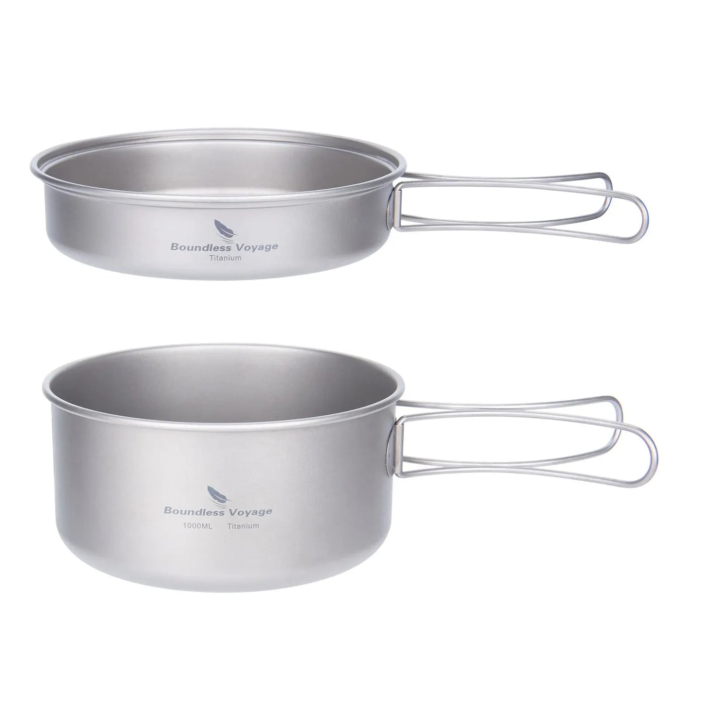 Titanium Camping Cookware Set Pan with Folding Handles Silver-0