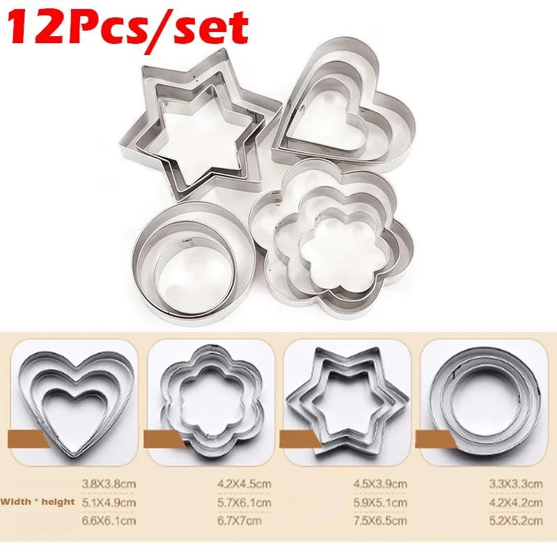 12pcs/sets DIY Mold Star Heart Round Flower Shape Cutter Baking Mould Kitchen Accessories Stainless Steel Cookie Biscuit Tools