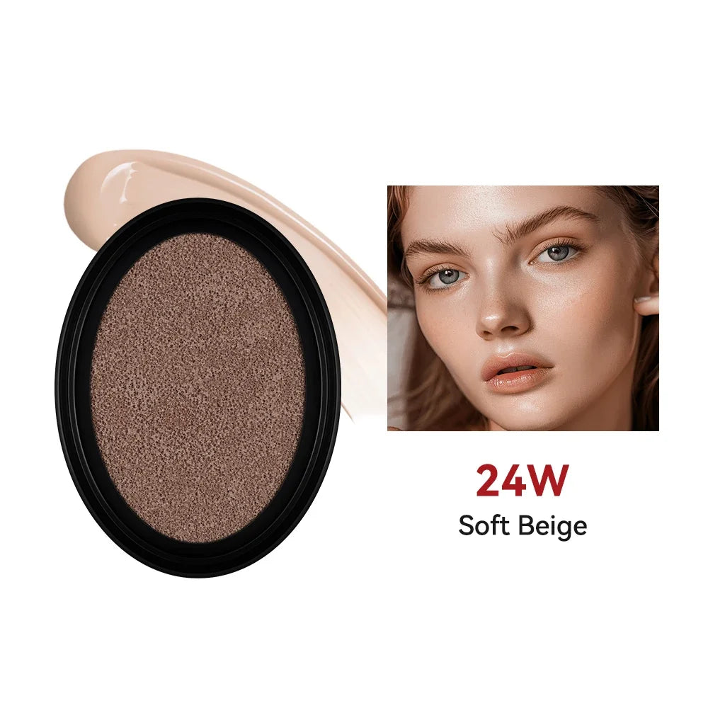 Cushion Foundation Refill Waterproof Semi-Matte Red Finish 72-Hour Wear Long-Lasting Buildable Coverage Sun Protection Makeup