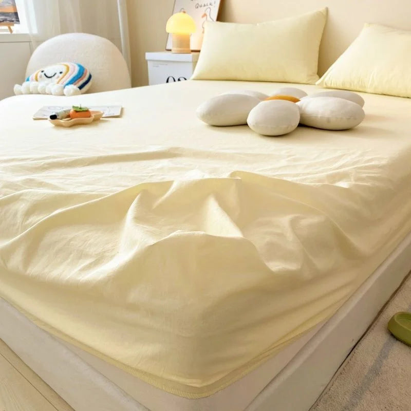 Washed Cotton Fitted Sheet Non Slip Fitted Sheet Elastic Band Around Mattress Cover Bed Cover And Pillowcase