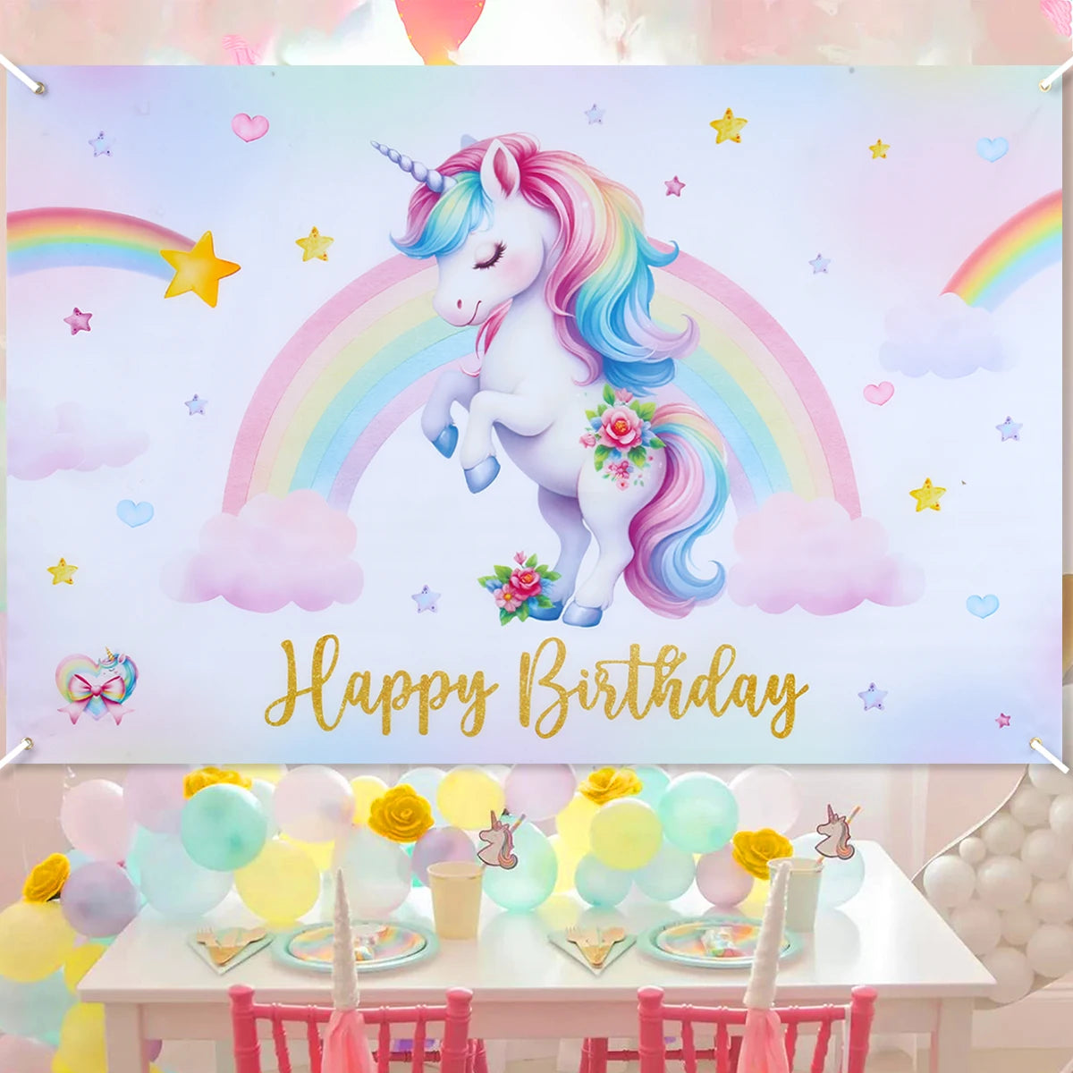 Unicorn Decor Backdrop Baby Shower Photography Background Birthday Party Decor Kids Girl Wedding Birthday Party Photo Booth Prop